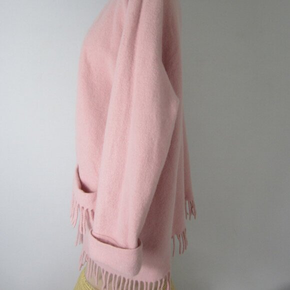 Vtg Laurence Tavernier Womens 100% Wool Eponyme Poncho Pastel Pink Fringe FLAW - Picture 8 of 10